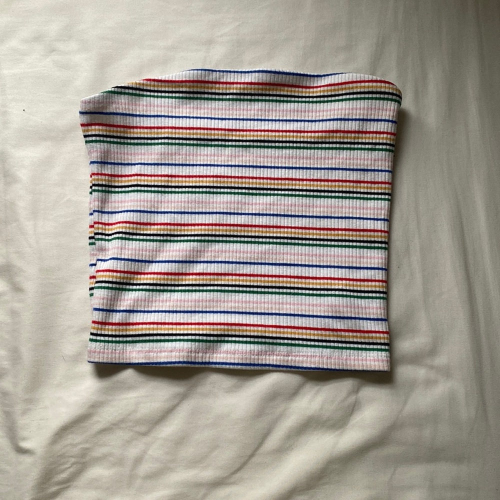 It’s American Eagle size XS tube top rainbow stripes